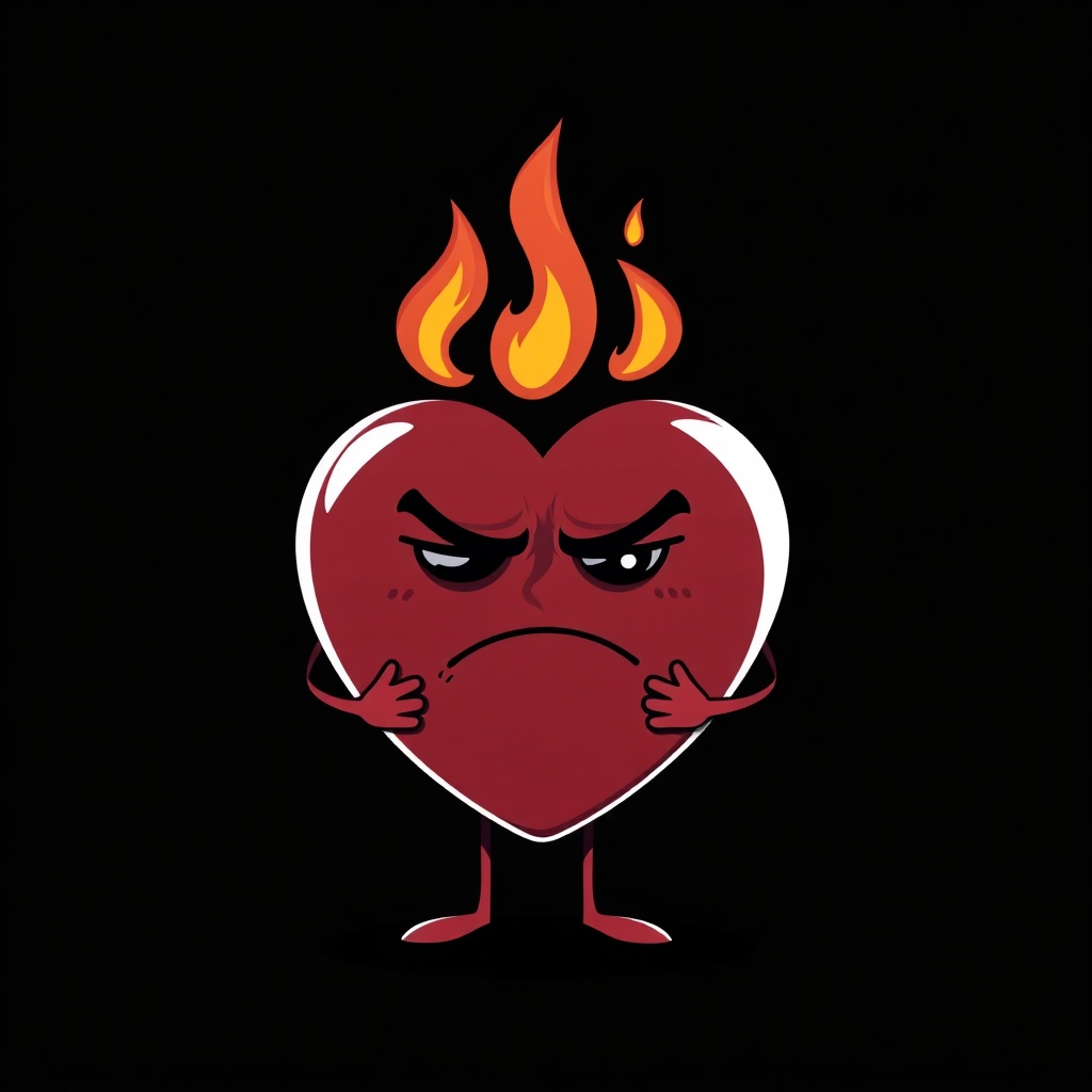 Secretly Earnest — deadpan flaming heart mascot tee design