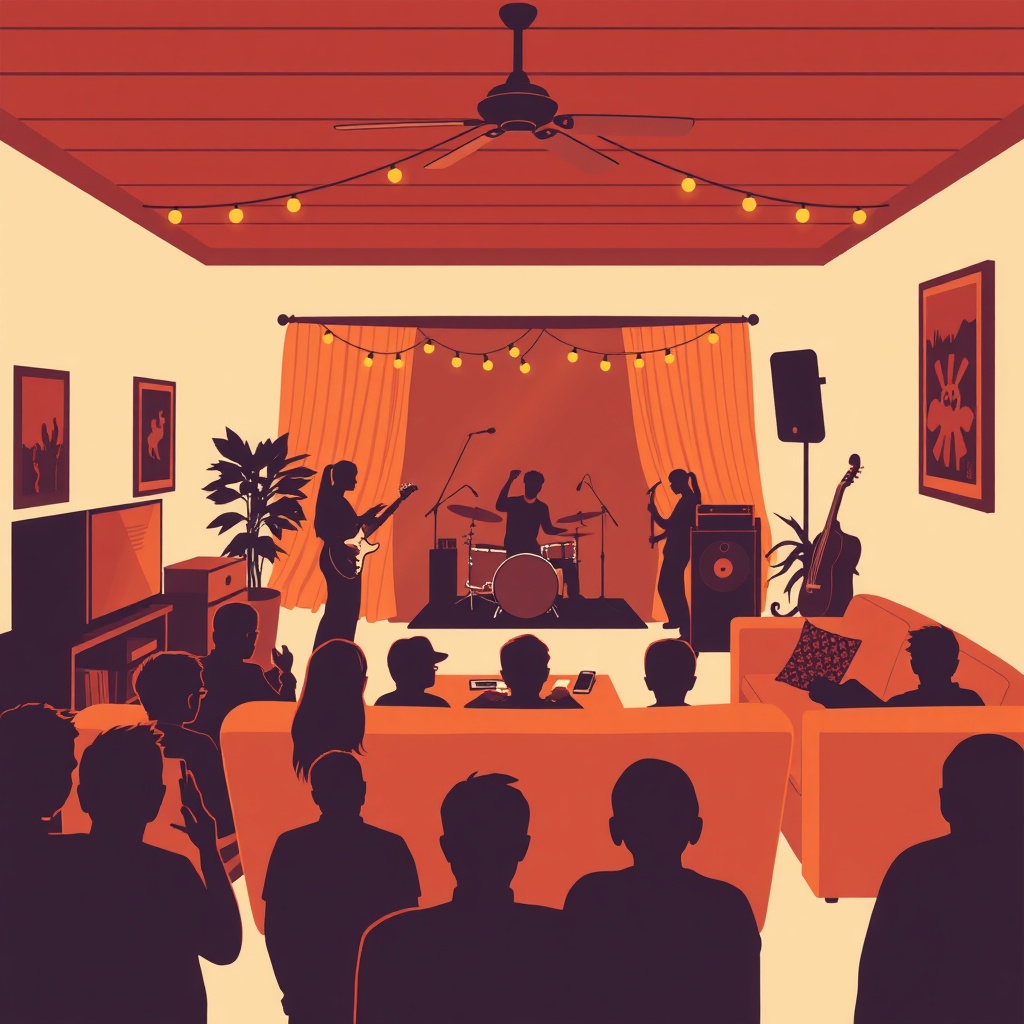 Denton House Show — living room show scene tee design